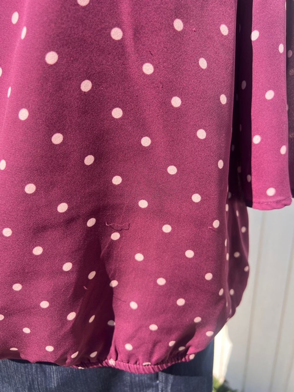 New York & Company Polka Dot Blouse Size L | Burgundy Sheer Top - Picture 4 of 7
